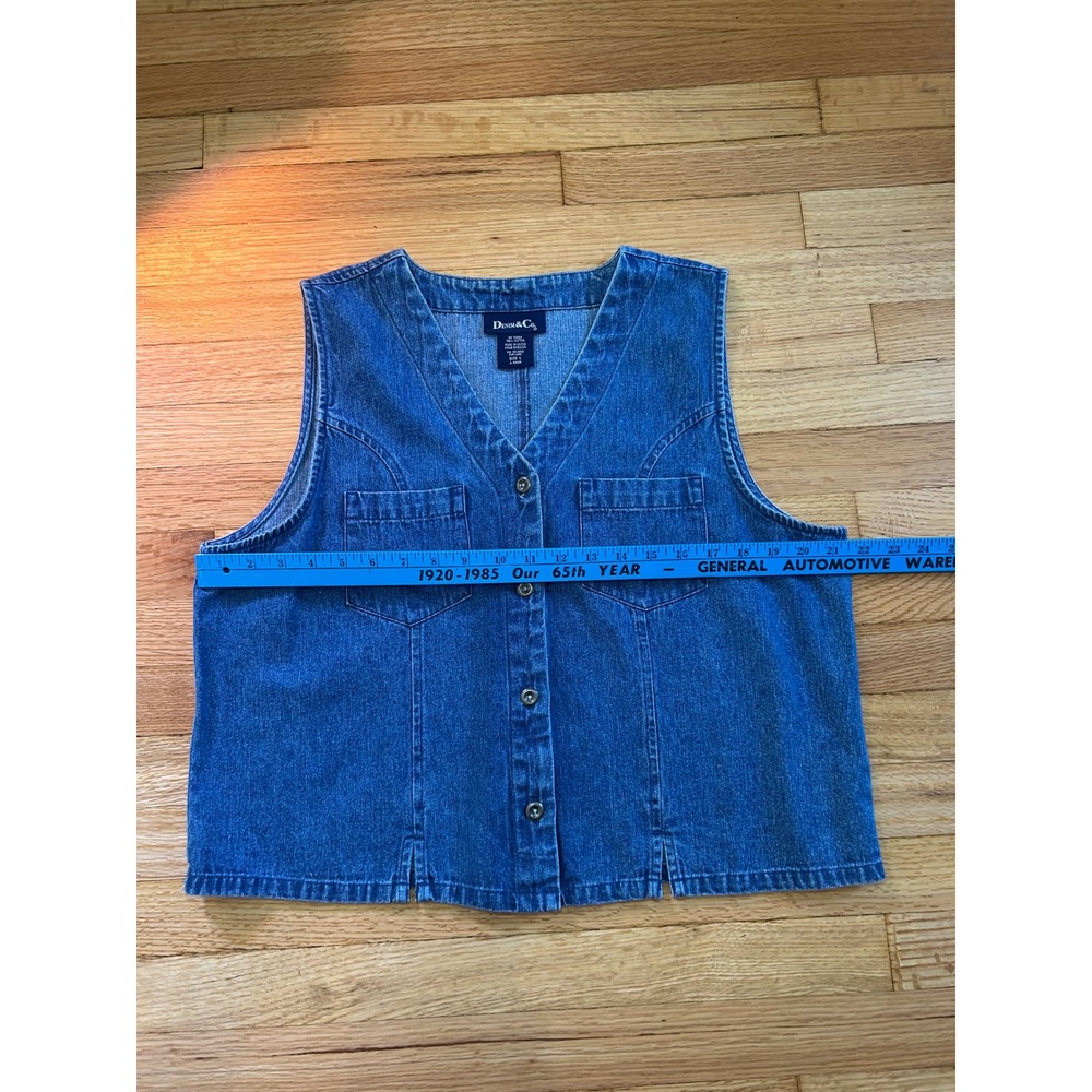 Denim & Co Blue Cotton Button Front V-Neck Denim Vest Pockets Size L - Picture 3 of 5